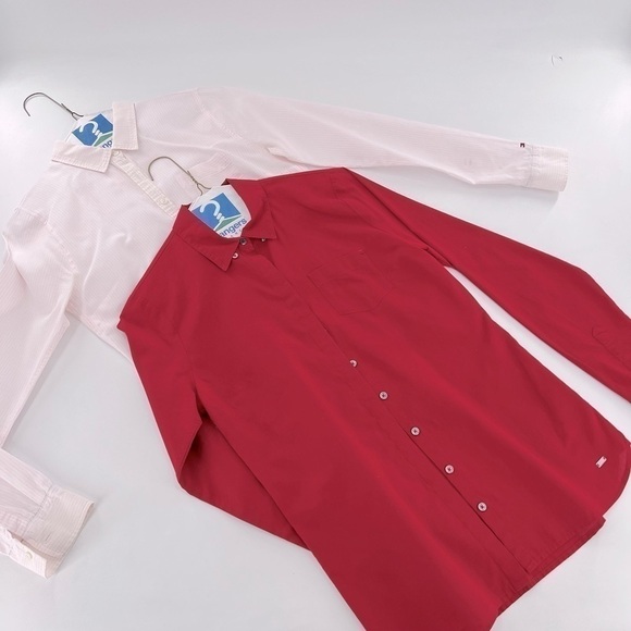 TOMMY HILFIGER WOMENS PINK STRIPED SHIRT BURGUNDY SHIRT 2/38 - Picture 14 of 17